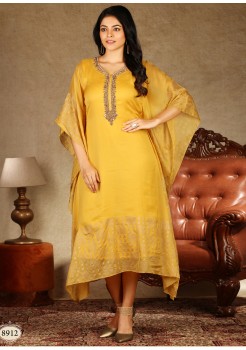 Yellow Georgette Chiffon Kaftan Kurti 